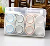 quality 4 pairs set Contacts Lens Box with Mirror Round Frame Companion Lenses Case Container Cute Lovely Travel Kit clip Leakproof ring