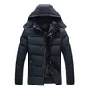 Männer Solide Plus Samt Zipper Mit Kapuze Tasche Unten Jacke Casual Winter Jacke Verdicken Warme Männer Zipper Mit Kapuze Mantel mit Tasche Y1103