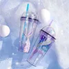 Creative lovely Mermaid Magic color Tumblers Double plastic pipette Cups series water Mug Reusable Tumbler Mugs sea sending T9I001192