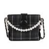 Söt tjejer kontrollerade pärla handväskor mode Kids Designer Plaid Chain Single Shoulder Crossbody Väska Barn Pearl Messenger Väskor 1339 B3