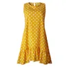 Polka Dot Dress Women New Summer Beach Casual Dress Plus Size Sleeveless yellow Loose A-Line Midi Beach Dresses Vestidos 210302