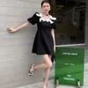 Women Short Bubble Sleeve Bow A-line Dresses Fit Lady Fashion Summer Arrivals 2H052 210526