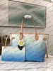 M57641 Designer Women shopping Bag gradient color Giant canvas flower accessorized cowhide colorful leather ONTHEGO Handbag Purse 230H