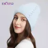 Enjoyfur chaud hiver femmes chapeaux doux angora laine tricot casquettes pour femme épaisse double doublure style russe marque décontracté crâne bonnets 211119