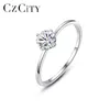 Czcity Küçük Basit 0.5CT -Diamond Yüzük Kadınlar Için Nişan Doğum Günü Hediyeleri 925 Ayar Gümüş Güzel Takı MSR-016 211217