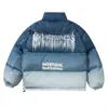 Hip Hop Oversized Jacket Parka Gradient Streetwear Mens HaraJuku Bomull Vinter Vadderad Coat Varma Outwear Blue 211129