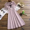 Moda Paski Krótki Rękaw A-Line Kobiety Sukienka Lato Vintage Bow Kolana Długość Rękaw Rękaw Szyfonowa Dress Lady 4851 50 210527