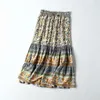 Kjolar vintage chic hippie kvinnor blommig påfågel tryckt hög elastisk midja strand bohemian kjol damer midi a-line boho