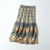 Skirts Vintage Chic Hippie Women Floral Peacock Printed High Elastic Waist Beach Bohemian Skirt Ladies Midi A-Line Boho