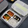 ONEUP roestvrijstalen lunchbox Ecovriendelijk tarwestro Voedselcontainer met bestek Bento Box met compartimenten Magnetronbestendig SH192546489