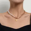 Multilayer Unieke Imitatie Parel Ketting Ketting voor Vrouwen Persoonlijkheid Glanzende Liefde Hart Hanger Choker Paar Sieraden