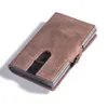 Men Zipper Card Holder Wallet 100% Genuine Leather Blocking Case Metal Up