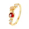 4mm Natural Garnet Stone Rose Flower Ring 0 3 Micron 9K Gold Plated Real 925 Sterling Silver Women Jewelry for Gift252m