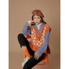 Spring Sweet Orange Sweater Flower Pattern Koean Style Vest V-Neck Knitting Top Sleeveless Jumper 210915