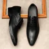 Chaussures habillées en cuir véritable pour hommes, chaussures formelles faites à la main, bout pointu, respirantes, Oxford, chaussures de fête de mariage, G40