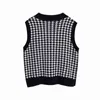 Evfer Women Fashion Houndstooth Za Dzianinę V-Neck Swetover Damskie Dorywczo Bez Rękawów Plaid Luźne Swetry Dziewczyny Jesień Kamizelka Chic Y1110