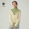 FANSILANEN Patchwork vintage turtleneck knitted sweater Womne autumn winter oversized white pullover Knitwear elegant jumper 210607