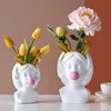 İskandinav tarzı beyaz reçine vazo sevimli kız üfleme kabarcıkları dekoratif kafa oyma vazo modern ev dekorasyon kalemi tutucu181y