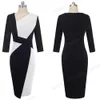 Nice-Forever Vintage Contrast Color Patchwork Wear to Work vestidos Business Party Bodycon Office Elegant Women Dress 210303