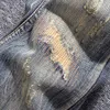 Style italien mode hommes jean rétro jaune bleu lavage coupe ajustée déchiré pour Vintage Patchwork concepteur Denim Punk pantalon
