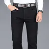 Autumn Winter Men's Stretch Jeans Business Casual Classic Style Trousers Black Gray Straight Denim Pants Male Brand 210723