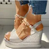 Sandals 2022 New Women Wedge Sandals Summer Bead Studded Detail Platform Sandals Buckle Strap Peep Toe Thick Bottom Casual Shoes Ladies Z0224