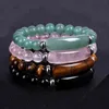 Nuovo stile 8mm Chakra Energy Bracciale Ametista gemma Pietra curativa Perline Bracciale rigido in agata elasticizzata con giada verde