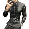 Men's Dress Shirts Streetwear Social Lace Hollow For Men Long Sleeve Slim Fit Party Blouse Camisas Masculinas Club Korean Clothes