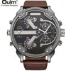 Armbanduhren Oulm HP3548 Klassische zwei Zeitzonen Herrenuhren Super Big Dial Männliche Sportuhr Casual Leder Quarz