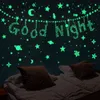 Lua luminosa e estrelas adesivos de parede para crianças sala bebê berçário casa decoração decalques de parede brilho no teto do quarto escuro 211124