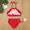 One Pieces Sagace Kids Bikini för flickor Ställer in fast färg Halter Swimsuit Toddler Beachwear Bathing Suit Barnkläder