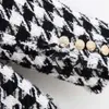 TRAF Femmes Tops Vintage Houndstooth Double Breasted Blazer Manteau De Mode À Manches Longues Garnitures Effilochées Survêtement Chic Veste À Carreaux 211019