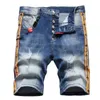 Herren Shorts Jeans Mode Stylist Sommer Männer Riss Gerade Hosen Die seite streifen Kurze Knie Homme Casual Jean