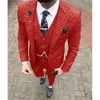（ブレザー+パンツ+ベスト）アーミーグリーンドット男性スーツスリムフィット結婚式のウェアビジネスメンズパープルスーツエレガントな衣装マリアージュHomme XS-5XL X0608