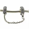 Inspiration Säkerhetskedja Pave Stones Crystal Beads Passa Charm Armband Fashion DIY 925 Sterling Silver Pärlor för Smycken Making Q0531