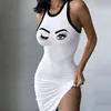 Sexy carta impressão bodycon festa vestido 2021 verão mulheres moda fora ombro slim vestidos senhoras moda casual o-decote costela vestido x0521