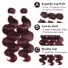 Fasci di capelli umani brasiliani dell'onda del corpo 99J/tessuto colorato rosso bordeaux 8-20 pollici estensione non remy 3/4 pezzi