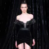 Ocstrade Runway Sexy vestito aderente senza spalline Autunno Inverno Donna manica lunga Black Club Night Party 210527