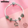 Wostu Real 925 Sterling Silver Bird In The Woods Charm Fit Pärlor Armband Mode Original DIY Smycken Gift Q0531