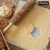 Christmas Embossed Rolling Pin Wood Carved Cookies Biscuit Fondant Dough Baking Engraved Printed Roller Holiday Gifts 211008