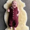 Tulum 2021 Yaz Bebek Çocuk Romper Tulumlar Bebek Kız Erkek Düğmesi Pamuk Keten Kıyafetler Katı Kolsuz Doğan Giysileri