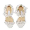 Bridal Wedding Maisel Sandals Shoes Crystal Empelled Leather White Pearls Strap Women's High Heels Lady Gladiator Sandalias EU35-43