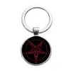 Retro vermelho cabra pentagram metal chaveiro estilo gótico invertido pentagram cristal prata prata chaveiros satanism llaveros
