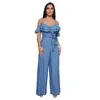 Women's Jumpsuits & Rompers Sexy Jumpsuit Women Spring Backless Short Sleeve High Waist V-neck Denim Bodycon Tracksuit Work Wear Slim Street