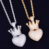 Crown Heart Necklace Pendant Gold Colore Gold Plionato AAA Cubic Zircic maschi's Women Hip Hop Rock Jewelry X0707
