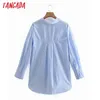Tangada Women Fashion Blue Casual Loose Shirts Lady Long Sleeve Business Blouse Chic Female Blusas Tops XN322 210609