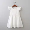 女の子のレースのドレスのための新しい夏服赤ちゃんの王女のドレス白半袖中空ドレス子供服女の子Q0716