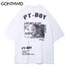 GONTHWID T-shirts Chemises Hip Hop Harajuku Hommes Astronaute Imprimer Poche Avant À Manches Courtes Coton T-Shirts Casual Streetwear Lâche Tops C0315