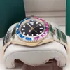 Relógio automático dos homens 40mm impermeável safira rosto arco-íris diamante bezel cinta de aço inoxidável fivela