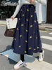 SURMIITRO Corduroy Midi Longue Jupe Femmes Automne Hiver Coréen Floral Broderie Mi-longueur Taille Haute Une Ligne Jupe Femme 211119